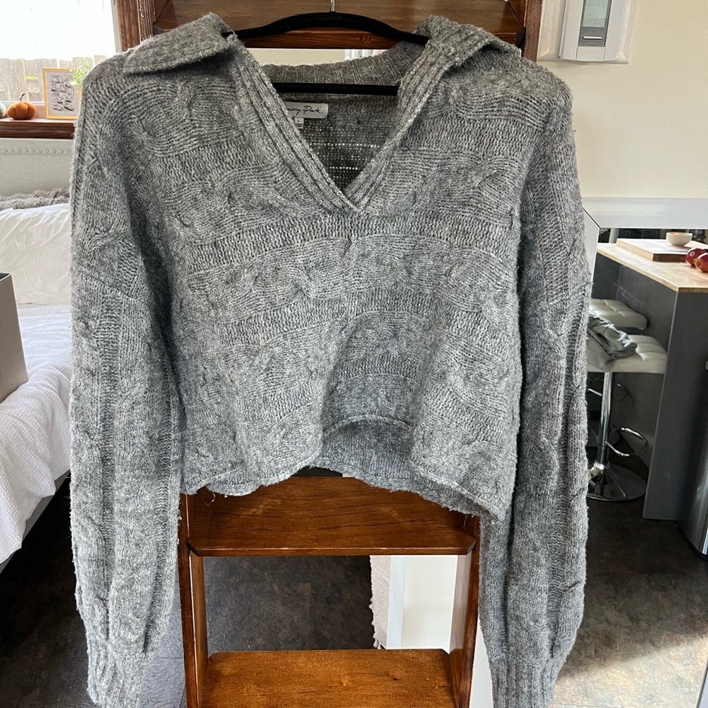 Gray V-Neck Women's Sweater